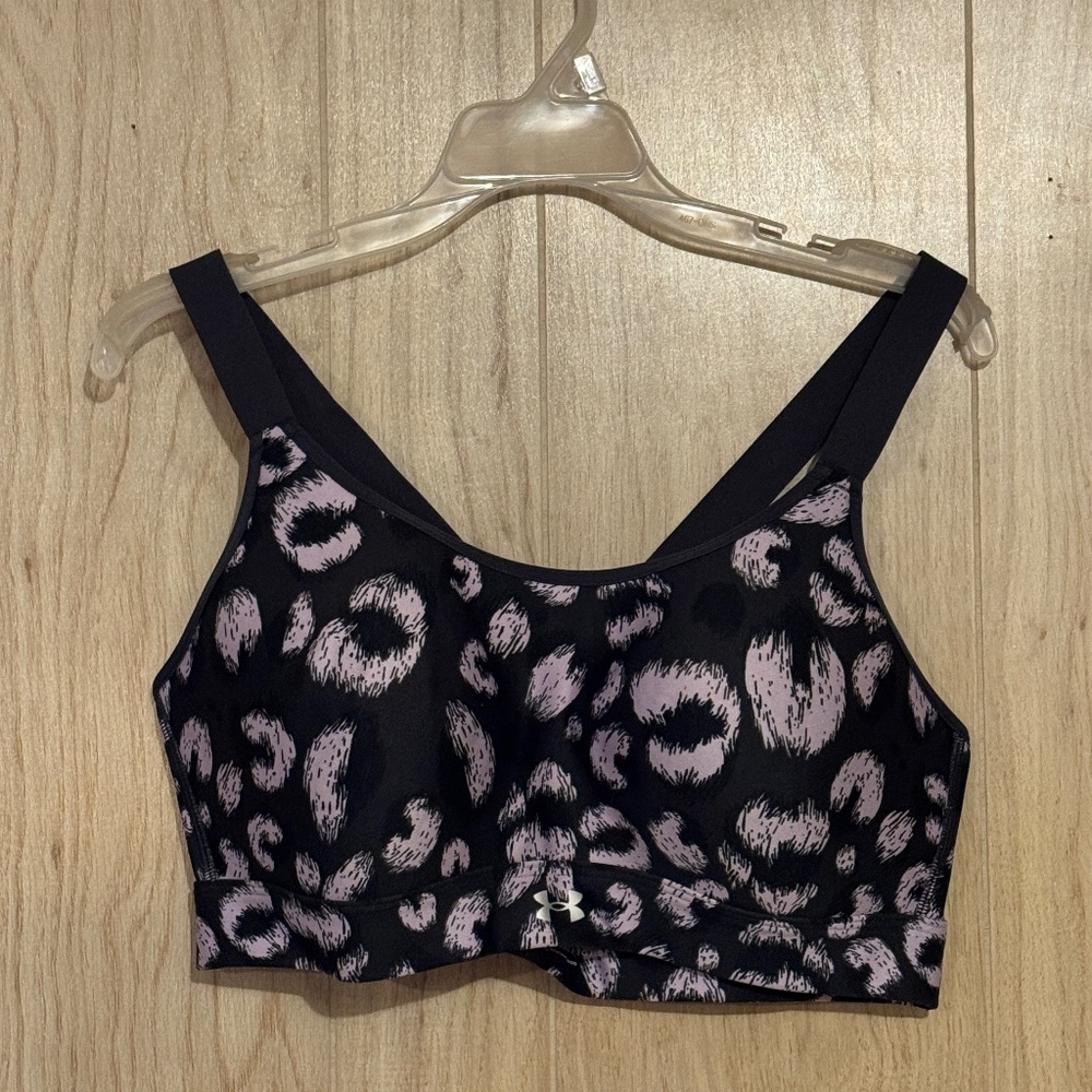 Under Armour Black and Lavender leopard print Continuum Mid Sports Bra
